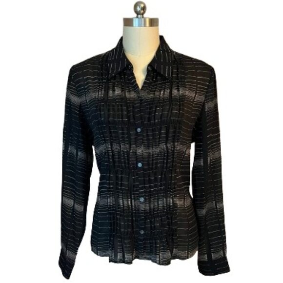 Liz Claiborne Collection Black Sheer Button Down Blouse - EUC - Picture 1 of 6